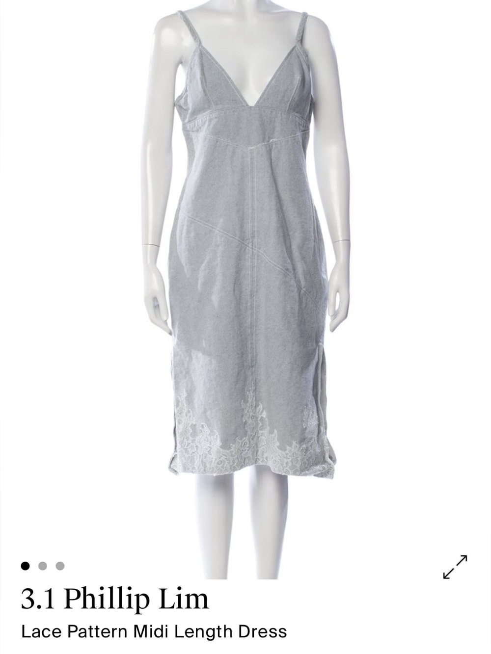 3.1 Phillip Lim Light Gray Lace-Trim Midi Slip